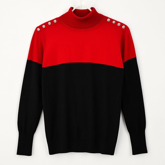Joseph A. Red & Black Colorblock Mock Neck Sweater Women’s L - Picture 1 of 6